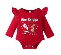Raopuzi Body Bebe Navidad Manga Larga, Body Cuello Bodies Bebé, Mameluco Infantil, Ropa Algodón Pelele, Mono Tops Pijama Bebe Recien Nacido con Botones Niño Rojo, Papá Noel, con Volante
