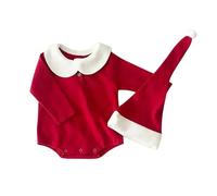Raopuzi Body Bebe Navidad Manga Larga Cuello Bodies Bebé, Mameluco Infantil, Ropa Algodón Pelele, Mono Tops Pijama Bebe Recien Nacido con Botones Niño Body Rojo y Verde, Gorro de Papá Noel