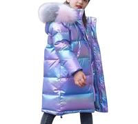 Raopuzi Chaqueta Niña Invierno, Abrigo Niño Metálica Brillante, Abrigos Largo de Plumas para Niñas con Cremallera Y Capucha, Chaqueta Acolchada Térmica, Parka Plumifero de Piel Niño Cálido