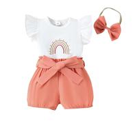 Raopuzi Conjunto Bebe Recien Nacido, Ropa de Bebe Niña Verano, Body Tia Blanco con Volantes, Pantalones Corto Bowknot Y Diadema 3 Piezas Traje de Ropa Bebe Niña Algodon Transpirable