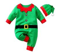 Raopuzi Disfraz Elfo Bebe Traje Navidad Niño Niña Mono Invierno de Franela CáLido con Gorro Pelele Navideño de Manga Larga para Recien Nacido Pijama Una Pieza Ropa de Dormir de Elfa Verde Suave