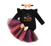 Raopuzi Disfraz Halloween Bebe Niña, Disfraces Halloweens Body Calabaza de Manga larg Falda Tul Niña + Diadema, Conjunto Recien Nacido de 3 Piezas Traje Mi Primer Halloween Bebe 0-18 Meses