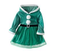 Raopuzi Disfraz Mama Noel Niña Verde Vestido Navidad Bebe con Capucha Traje de Papa Noel Disfraces de Santa Claus Vestidos de Tul con Lentejuelas Ropa Navideñas de Manga Larga Franela con Pompones