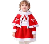 Raopuzi Disfraz Mama Noel Niña Vestido Navidad Rojo Traje de Papa Noel Niñas Disfraces de Santa Claus para Fiestas Navideñas Vestidos de Felpa de Manga Larga Y Capa con Pompones Y Lazo, 2-11 años