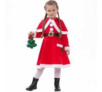 Raopuzi Disfraz Mama Noel Niña Vestido Navidad Rojo Traje de Papa Noel Niñas Vestidos Midi de Manga Larga con Cape y Pompones Trajes Navideños Disfraces de Santa Claus para Fiestas Navideñas
