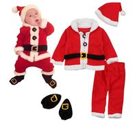 Raopuzi Disfraz Navidad Bebe, Traje Papa Noel, Disfraces Mono Unisexo Recién Nacido, Mi Primera Navidad, Top + Pantalones + Calcetines de La Bota + Gorro Ropa Navideña Bebé Niñas Y Niños, Roja