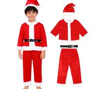 Raopuzi Disfraz Navidad Niño, Traje Papa Noel, Disfraces Mono Unisexo Recién Nacido, Mi Primera Navidad, Top + Pantalones + Calcetines de La Bota + Gorro Ropa Navideña Bebe Niñas Y Niños, Roja