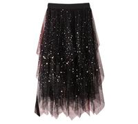 Raopuzi Falda Lentejuelas Mujer Faldas Largas de Tul Irregular Falda Tutu Mujer para Halloween, Bajo La Faldas En Capas Cintura Elástica Casual de Gasa Negra, Elegante Vintage para Ballet Prom Party