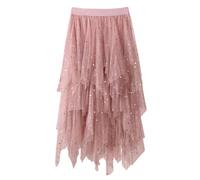 Raopuzi Falda Lentejuelas Mujer Faldas Largas de Tul Irregular Falda Tutu Mujer para Halloween, Bajo La Faldas En Capas Cintura Elástica Casual de Gasa Negra, Elegante Vintage para Ballet Prom Party
