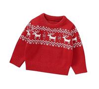 Raopuzi Jersey Navidad Niño y Niña Navideño Bebe, Pullover de Punto Reno, Jersey Navideño Niña, Suéter Rojo con Cuello Redondo, Sudaderas Navideño Niños, Ropa Navidad Bebe