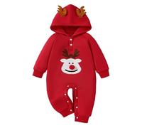 Raopuzi Mono Navidad Bebe Sudadera Invierno Termico de Felpa Pelele de Manga Larga con Capucha Y Cuernos de Reno Mameluco para Recien Nacido Abrigo Ropa Una Pieza Navideño Traje Reno Rojo Infantil