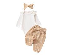 Raopuzi Ropa de Bebe Niña Conjunto Largo Recien Nacido de Punto Body de Manga Larga con Volantes+Pantalones Larga +Diadema Lazo Traje de 3 Piezas Estampados Florales