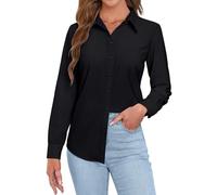 Rapbin Blusas para mujer de manga larga del Reino Unido, blusa de vestir con botones, blusa sin arrugas, para ejecutivo, oficina, trabajo, negocios, informales, Negro, XS
