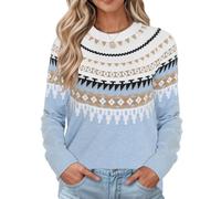 Rapbin Jerseys para Mujeres Reino Unido Vintage Fairisle Mangas Raglán Cuello Redondo Suéteres Casuales Ligeros Pullover Sudadera Tops para Señoras, XL