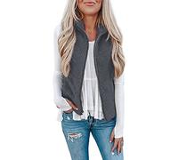 Rapbin Teddy - Chaleco de forro polar para mujer, para otoño e invierno, cálido, sin mangas, ligero, informal, monocolor, para otoño, Dark Grey Chaleco, M