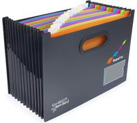 Rapesco 1489 Carpeta Acordeón SupaFile, Archivador con 13 Divisorios, Antibacteriana, A4, Negro con Separadores Multicolor