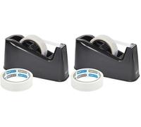 Rapesco 1540 Dispensador de Cinta Adhesiva Profesional 500 mas 2 Rollos de Cinta, Negro (Paquete de 2)
