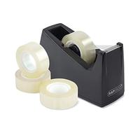 Rapesco 1619 Dispensador de Cinta Adhesiva 300 con Diámetro del Mandril de 25 mm, 4 Rollos de Cinta Incluidas, Negro