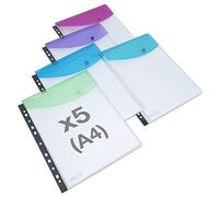 Rapesco 1630 Sobres Portafolios Multitaladro, A4, Colores Transparentes, Paquete de 5