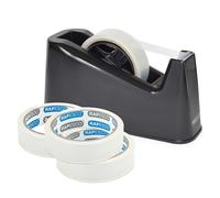Rapesco 1639 Dispensador de Cinta Adhesiva Profesional 500 mas 4 Rollos de Cinta, Negro