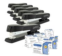 Rapesco 1733 Confección Business: 6 Grapadoras Germ-Savvy Antibacteriano Marlin, Capacidad de 25 Hojas y 12 Cajas de 1000 Grapas 26/6 mm, Negro