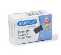 Rapesco FBC250B1 Pinzas/Clips de 25 mm con Brazos Plegables, Capacidad hasta 100 Hojas, Negro, Paquete de 10