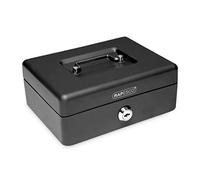 Rapesco SB0010B1 Caja de Caudales Portátil, Ancho 25 cm, 3 llaves y Bandeja Portamonedas Extraíble, Negro