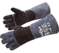 RAPICCA Guantes de soldadura de cuero Forge/Mig/Stick resistentes al calor/fuego, guantes para horno/parrilla/chimenea/horno/soldador/barbacoa/guante de manipulación de animales Gris-Negro 40.6cm