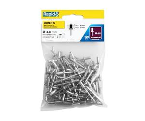 Rapid 5000380 - Remaches Aluminio 4,8x10 Mm Pack 100 | Fijación para bricolaje y montaje en pared, metal o textiles con formato pack y medidas específicas