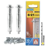 Rapid 5001550 - Tacos Expansión Pladur 6-21 Mm Pack 10 | Fijación para bricolaje y montaje en pared, metal o textiles con formato pack y medidas específicas