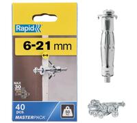 Rapid Tacos de Expansión Metálicos, Pack de 40 tacos de expansión metálicos para Pared de Pladur de 6-21 mm, Carga Máxima de 50kg, Tacos para Paredes de Pladur y Paredes Huecas (5001567)