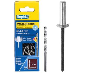 Rapid Blindnitar Vattentäta Ø4.8 x 14 mm, 8-11 mm Greppvidd, 50-pack | Tätt huvud utan fogar, för hängrännor, tak, duschpaneler och växthus, inkl. borr