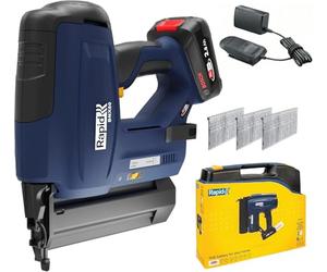 Rapid BNX50 Kit de Clavadora Eléctrica Sistema 18V Power for All Inalámbrica de Clavos con Luz LED, para Clavos N.º 8 y con Disparo Simple o de Impacto, Batería de 2.5 Ah, Cargador y Maleta (5001498)