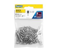 Rapid Caja de 100 Remaches de Aluminio Ø3.2 x 6 mm Uso Versátil, para Fijar Guardabarros, Cubiertas Metálicas y Plásticas, Señalización y Chapas, Apto para Bricolaje (5000337)