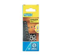 Rapid Caja de 25 Ojales de Aluminio Latonado Ø6 mm para Aplicaciones en Zapatos, Bolsos, Artículos de Piel y Ropa, Incluye Herramienta de Remache (5000410)