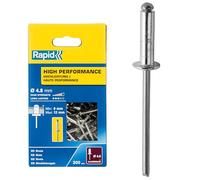 Rapid Caja de 300 Remaches de Aluminio Ø4.8 x 16 mm Adecuados para Fijar Guardabarros, Cubiertas Metálicas y Plásticas, Señalización y Chapas (5001438)
