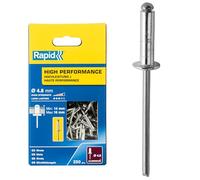 Rapid Caja de 300 Remaches de Aluminio Ø4.8 x 20 mm Adecuados para Fijar Guardabarros, Cubiertas Metálicas y Plásticas, Señalización y Chapas (5001439)