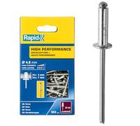 Rapid Caja de 350 Remaches de Aluminio Ø4.8 x 10 mm Adecuados para Fijar Guardabarros, Cubiertas Metálicas y Plásticas, Señalización y Chapas (5001435)