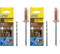Rapid Caja de 50 Remaches de Aluminio Ø4 x 10 mm Adecuados para Fijar Canalones, Tuberías y Chapas, Incluye Broca para Taladro - Revestidos en Cobre (5001462) (Paquete de 2)