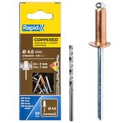 Rapid Remaches de Aluminio con Recubrimiento de Cobre, Ø4 x 10 mm - Remaches para Canalones, Tuberías y Chapa Metálica - Incluye Taladro - 50 Unids., Embalaje de Cartón (5001462)