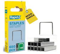 Rapid Caja Estrecha de Grapas de Corona Plana para Plástico, Cartón y Alfombras N.º140 de Acero Galvanizado, 10 mm - 650 Grapas