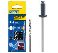 Rapid Popnitar Antracit Ø4.8 x 12 mm, 6-9 mm Greppvidd, 50-pack | Färgmatchad nit för diskret, effektiv infästning vid synliga skarvar och reparationer, inkl. borr