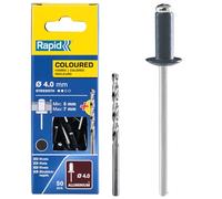 Rapid Popnitar Antracit Ø4 x 10 mm, 5-7 mm Greppvidd, 50-pack | Färgmatchad nit för diskret, effektiv infästning vid synliga skarvar och reparationer, inkl. borr