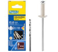 Rapid Popnitar Gräddvit Ø4 x 10 mm, 5-7 mm Greppvidd, 50-pack | Färgmatchad nit för diskret, effektiv infästning vid synliga skarvar och reparationer, inkl. borr