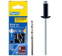 Rapid Popnitar Svart Ø4 x 10 mm, 5-7 mm Greppvidd, 50-pack | Färgmatchad nit för diskret, effektiv infästning vid synliga skarvar och reparationer, inkl. borr