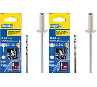 Rapid Remaches de Aluminio Blanco de Gran Resistencia, Ø4 x 10 mm - Remaches de 4 mm para Canalones, Tuberías y Chapa - Incluye Taladro - 50 Piezas (5001463) (Paquete de 2)