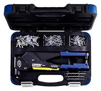 Rapid RP60 MULTI Remachadora con cabezal giratorio y boquilla múltiple para remaches de aluminio de 3.2, 4.0, 4.8mm; Remachadora de alta resistencia en Maleta con 150 remaches