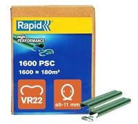 Rapid Grapas VR22 galvanizadas para cercas y vallas, PET verde, aptas 5–11 mm, 1600 uds, caja