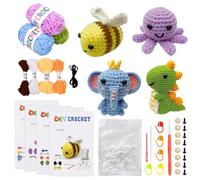 Rapidbok DIY Crochet Kit Principiantes,Kit de Ganchillo para Principiantes,con 4 patrones diferentes de ganchillo de animales (Elefante/Dinosaurio/Abeja/Pulpo),para DIY y Tejido a Mano