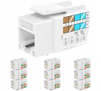 Rapink Conector Keystone RJ45 Cat6 10G, conectores Keystone UTP, paquete de 10 para placa de pared y panel de conexión, Rj45 Keystone 90 grados color blanco para cableado Cat6, Cat5e, Cat5